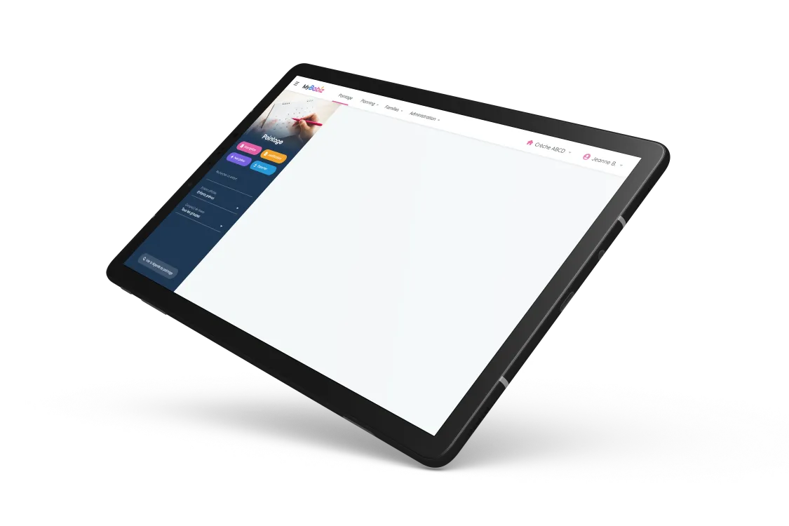 Image d'une tablette avec l'application MyBabiz ouverte
